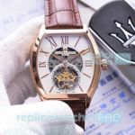 Copy Vacheron Constaintin Malte White Hollow Dial Brown Leather Strap Watch